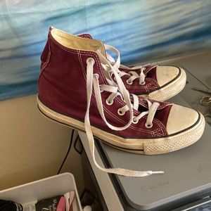 maroon high top converse